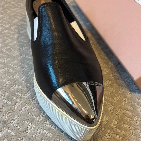 Miu Miu Black Slip-On Skater Platform Sneakers with Silver-Toned Tips - 39.5 - Picture 3 of 14